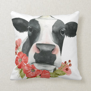 Poppy Farm - Cow with Flowers Cushion