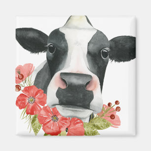 Poppy Farm - Cow with Flowers Magnet