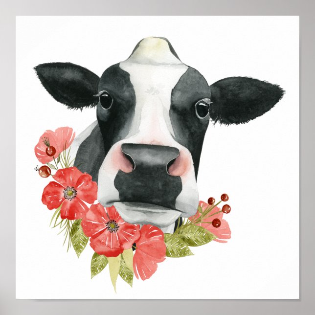Poppy Farm - Cow with Flowers Poster (Front)
