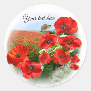 POPPY FIELD Add your text Classic Round Sticker