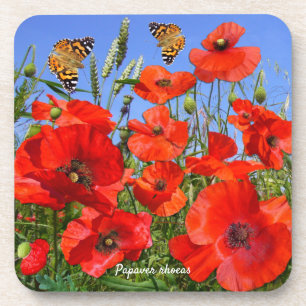 Poppy Field and Butterflies Coaster