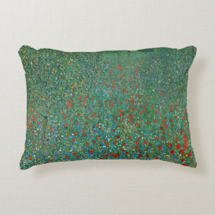 Poppy Field by Gustav Klimt, Vintage Art Nouveau Decorative Cushion