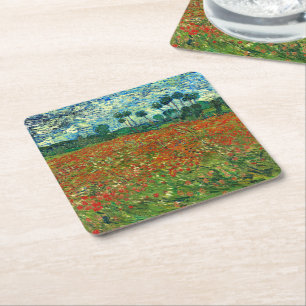 Poppy Field by Vincent Van Gogh  Square Paper Coaster