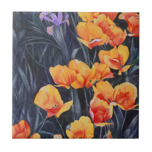 Poppy Field Colourful Impressionistic Painting Ceramic Tile