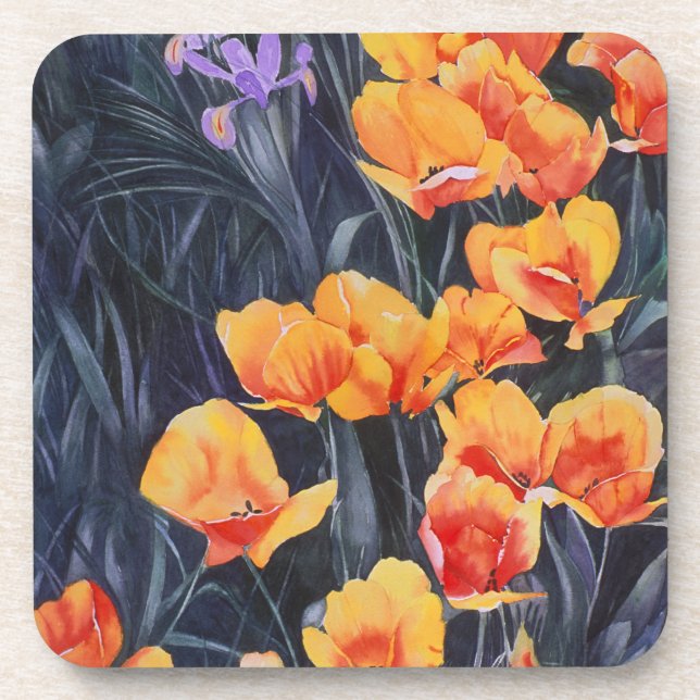 Poppy Field Colourful Impressionistic Painting Coaster (Front)
