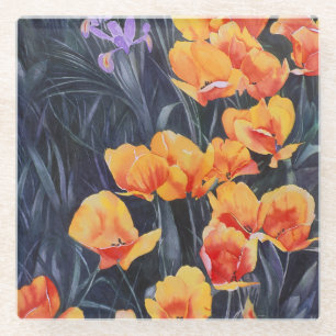 Poppy Field Colourful Impressionistic Painting Glass Coaster