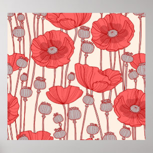 Poppy Field Dance: Seamless Floral Rhapsody Poster