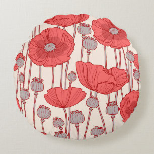 Poppy Field Dance: Seamless Floral Rhapsody Round Cushion