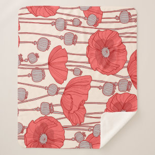 Poppy Field Dance: Seamless Floral Rhapsody Sherpa Blanket