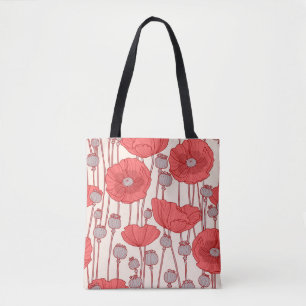Poppy Field Dance: Seamless Floral Rhapsody Tote Bag