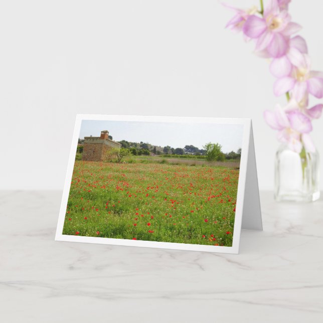 Poppy Field Farmhouse Landscape Card (Orchid)