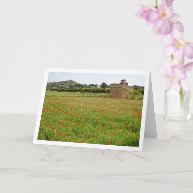 Poppy Field Farmhouse Landscape Card (Orchid)