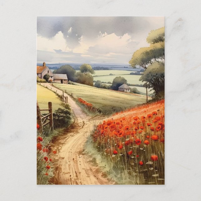 Poppy Field Landscape Postcard (Front)