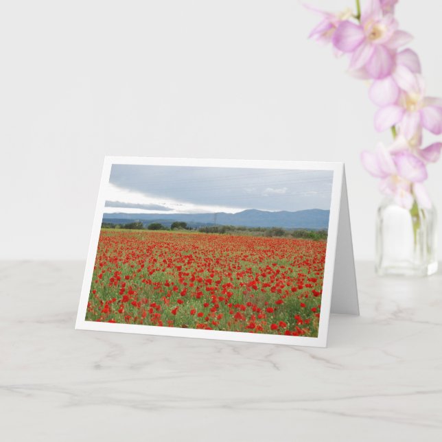 Poppy Field Mountain Landscape Card (Orchid)