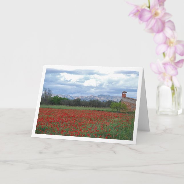 Poppy Field Mountain Landscape Card (Orchid)
