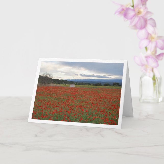 Poppy Field Mountain Landscape Card (Orchid)