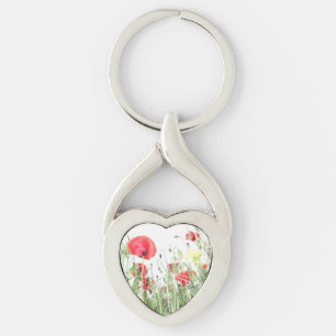 Poppy field Nature blooms flowers Key Ring