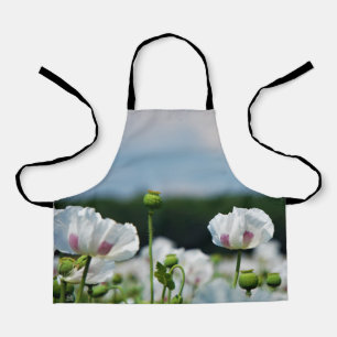 Poppy field, Papaver somniferum poppy flower. Apron