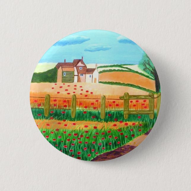 poppy field Round Badge  (Front)