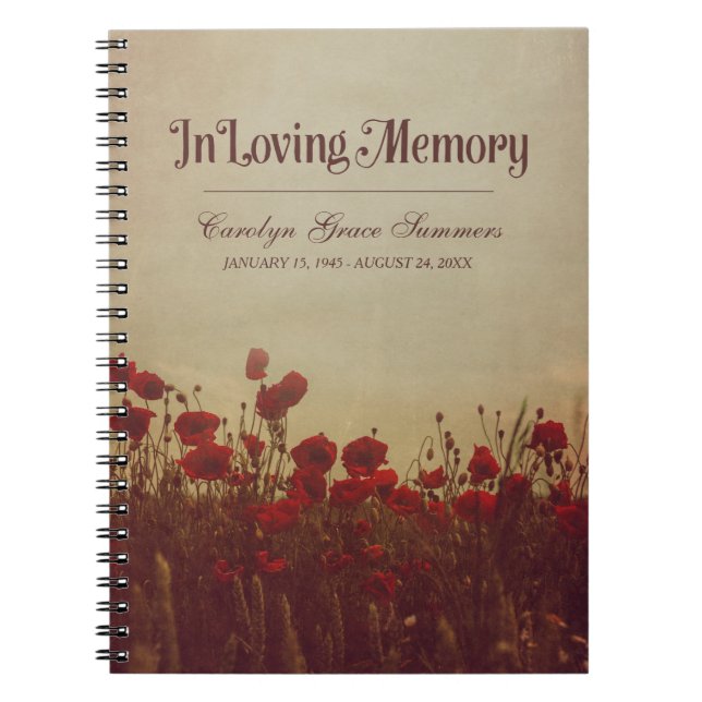 Poppy Field Rustic In Loving Memory Guestbook Notebook (Front)