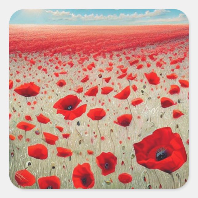 Poppy Field Square Sticker (Front)