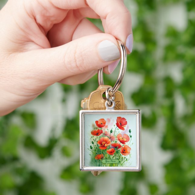 Poppy field, watercolor - key ring (Hand)