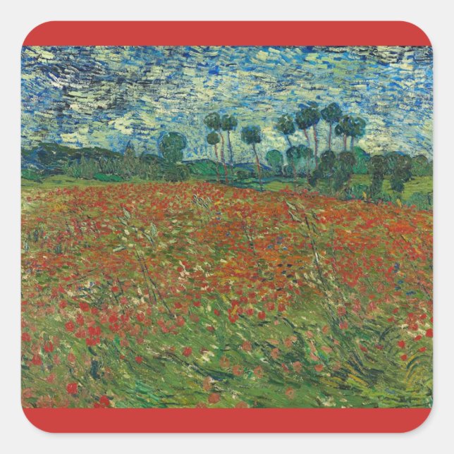 Poppy Fields by Vincent Van Gogh Square Sticker (Front)