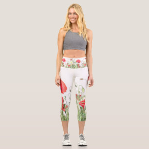 Poppy fields flowers Sun Nature blooms Heart  Capri Leggings