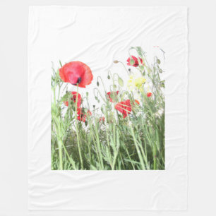 Poppy fields flowers Sun Nature blooms Heart Fleece Blanket