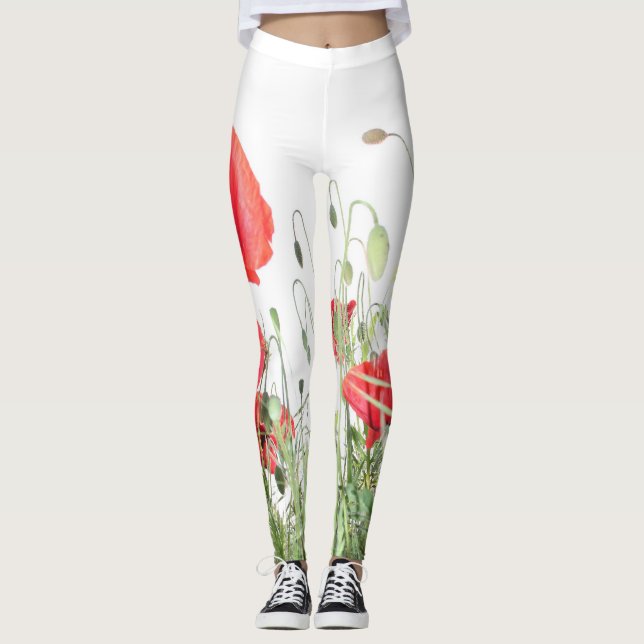 Poppy fields flowers Sun Nature blooms Heart  Leggings (Front)