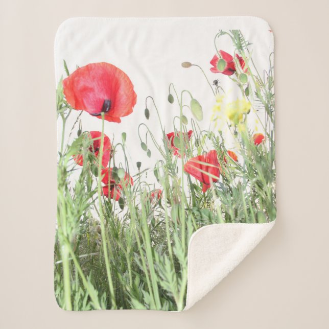 Poppy fields flowers Sun Nature blooms Heart  Sherpa Blanket (Front)