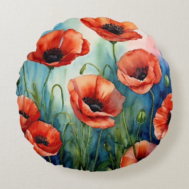 Poppy Fields Forever Round Cushion (Front)