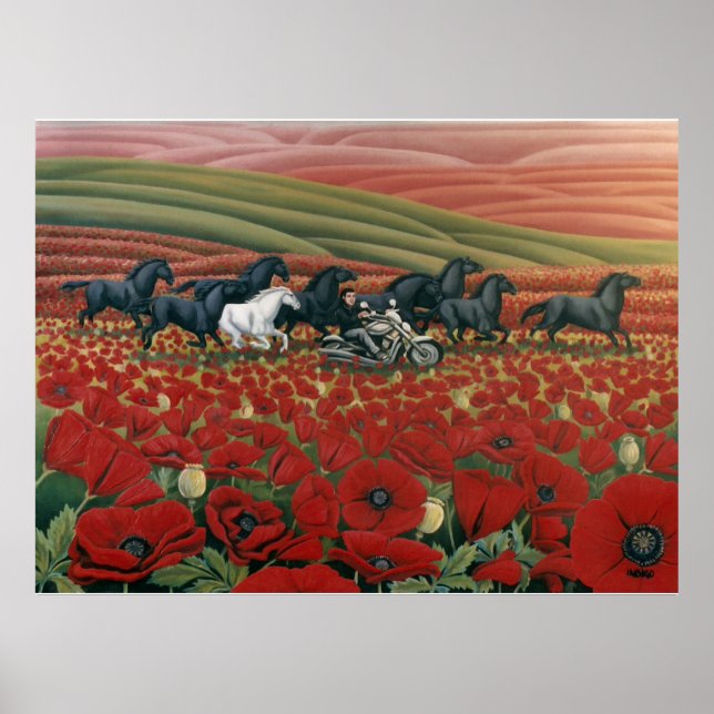 Poppy Fields Painting Wild Horses w. Bikers Prints (Front)