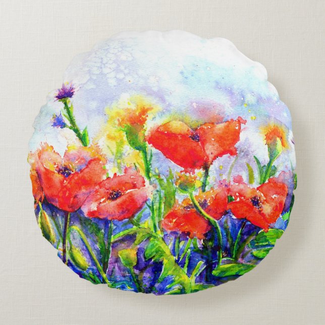 Poppy Fields Round Cushion (Front)