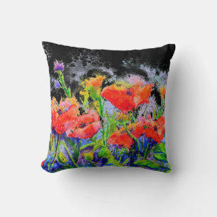 Poppy Fields -watercolor floral Cushion