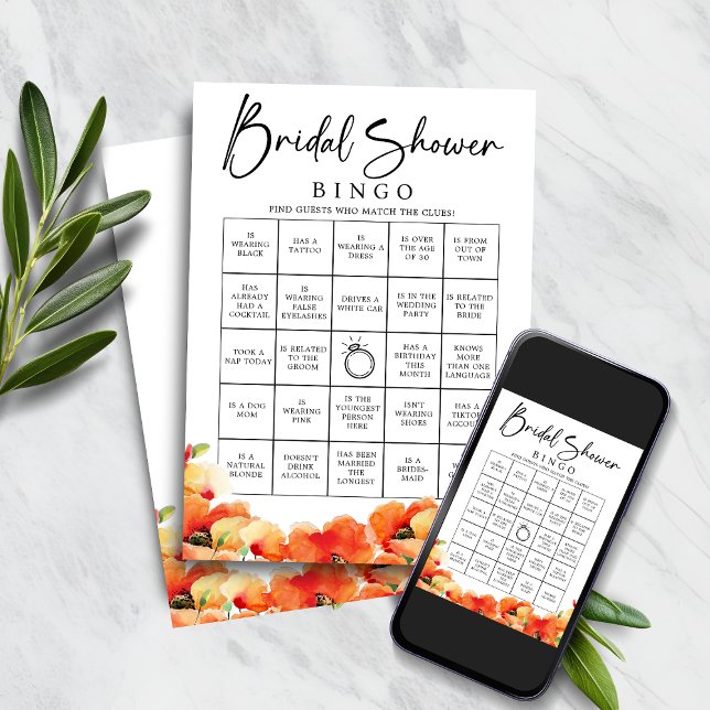 Poppy Find the Guest Bridal Shower Bingo Game Invitation (Poppy Find the Guest Bridal Shower Bingo Game)