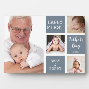  Poppy First Father's Day 4 Photo Collage Grey   Plaque