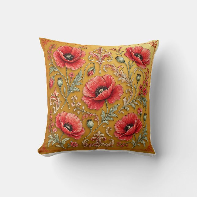 Poppy fleur golden design cushion (Front)
