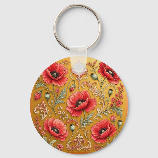 Poppy fleur golden design key ring (Front)