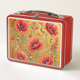 Poppy fleur golden design metal lunch box
