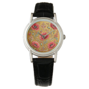 Poppy fleur golden design watch