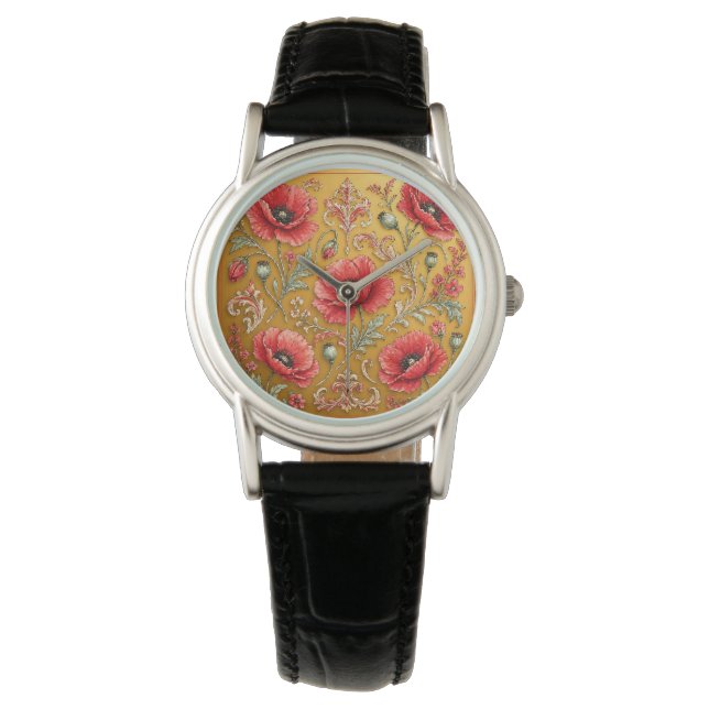 Poppy fleur golden design watch (Front)