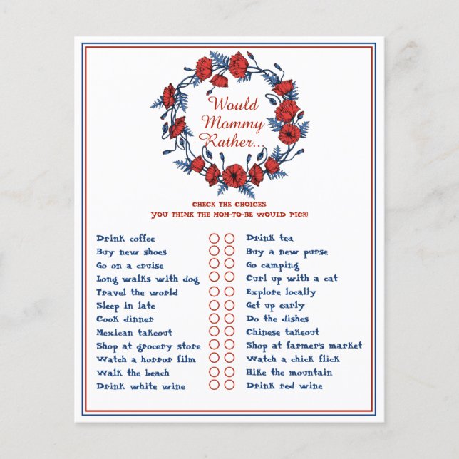 Poppy Floral Baby Shower Would Mummy Rather (Front)