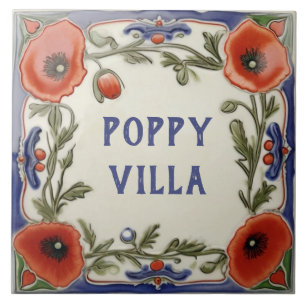 Poppy Floral Custom House Name Plate Sign Plaque Ceramic Tile