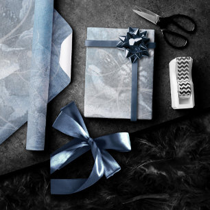 Poppy Floral   Gorgeous Blue Dusty Hued Flower Wrapping Paper