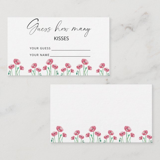 Poppy floral guess how many kisses bridal game  enclosure card (Front/Back)