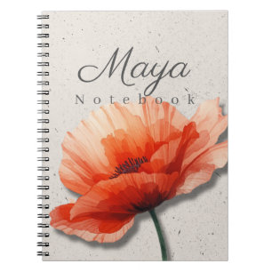 Poppy Floral Notebook Name Red Flower Journal