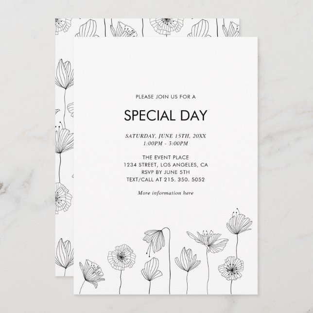 Poppy Floral Party Invitation for All Occasions (Front/Back)