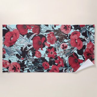 Poppy Floral Pattern Beach Towel