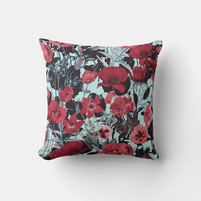 Poppy Floral Pattern Cushion (Front)